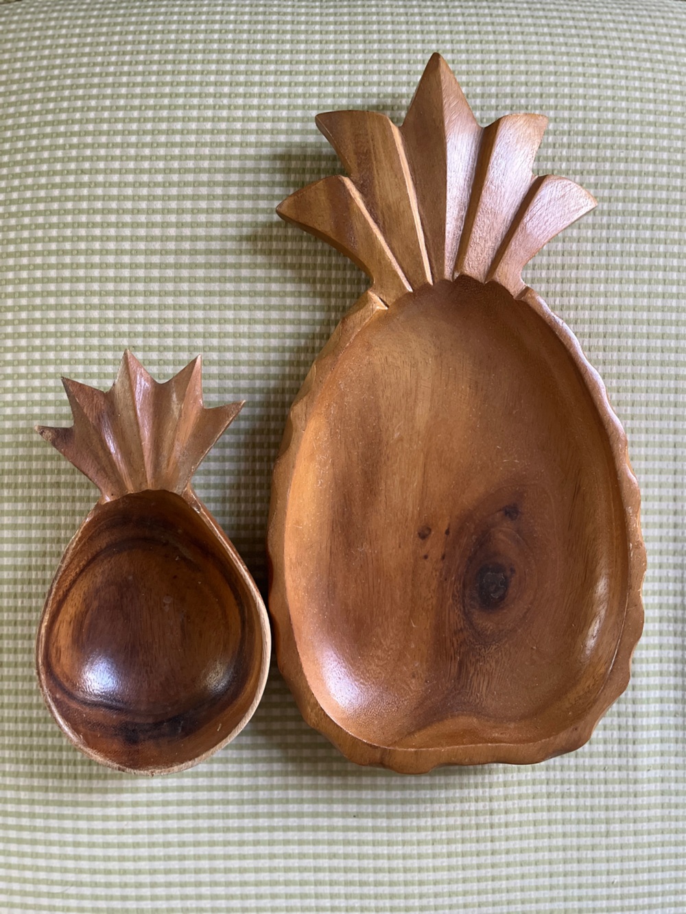 pair vintage monkeypod pineapple trinket trays